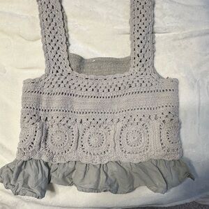 Crochet Crop Top with Ruffle Hem